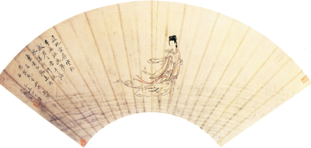 水墨古风山水，中国风扇子PNG透明图片，墨韵笔触设计素材下载
