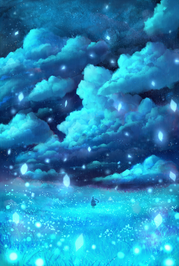 唯美蓝色星空PNG透明背景，卡通手绘设计素材高清下载