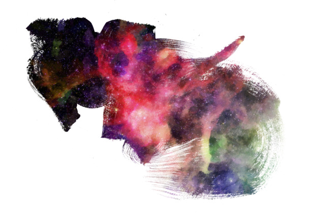 彩色水墨星空PNG透明图片，高清墨迹笔触设计素材下载