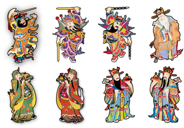 下载中国传统门神财神年画，8款矢量高清PNG透明图，节日氛围满满，春节元宵必备素材