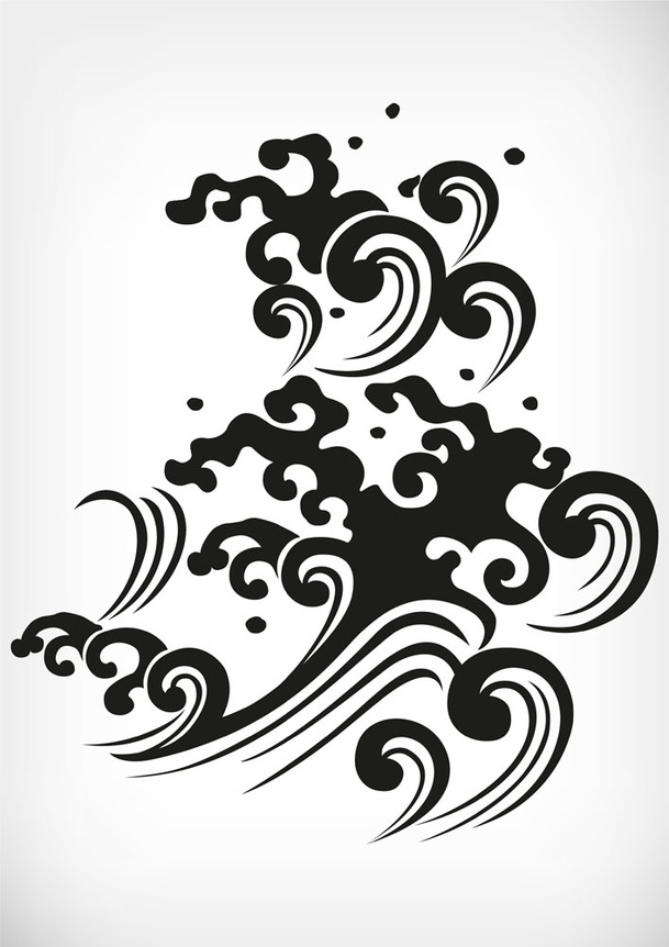 简约浪花背景PNG，古典中国风高清透明图片素材下载