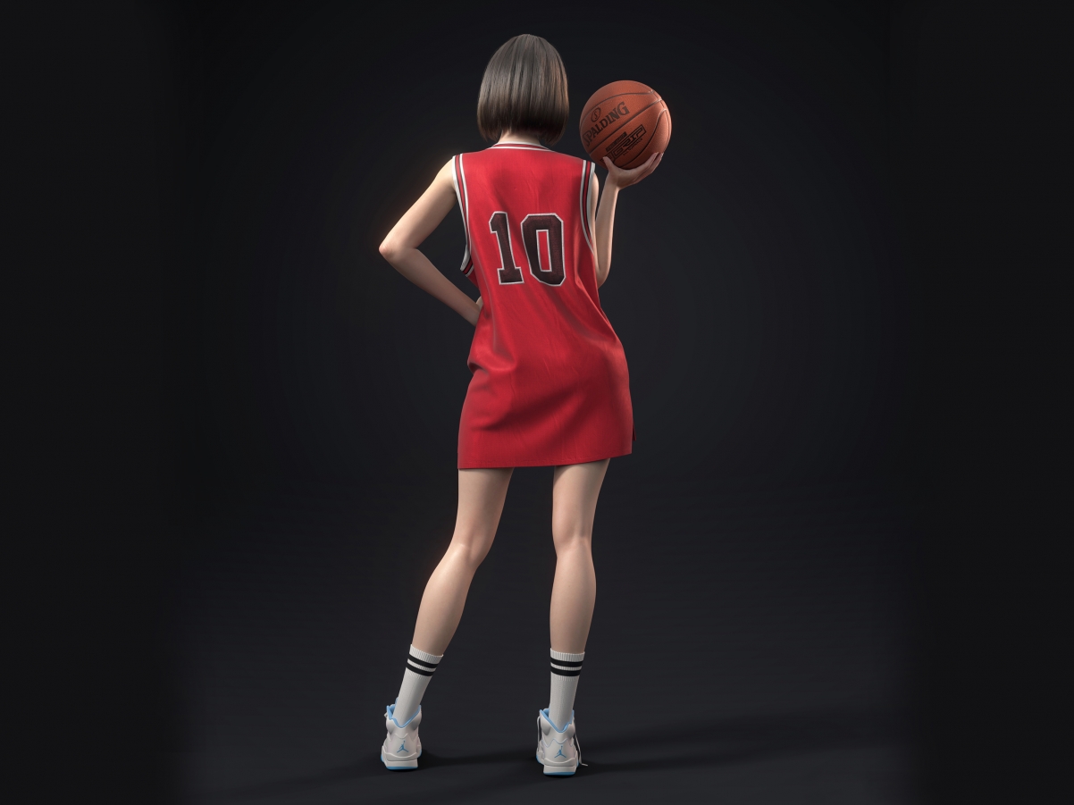 灌篮高手美女背影壁纸，卢静赤木晴子3D短发，红色球服炫酷，iPad高清平板壁纸2732x2048