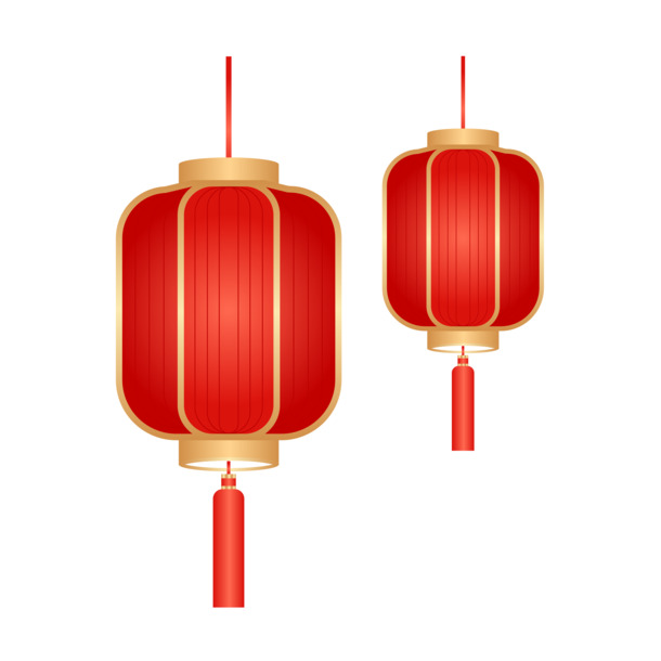 春节红色灯笼PNG透明图，高清节日元素，下载设计素材迎新春