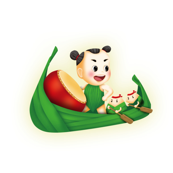 端午节插画素材，粽子人物龙舟PNG透明图，高清节日元素设计下载
