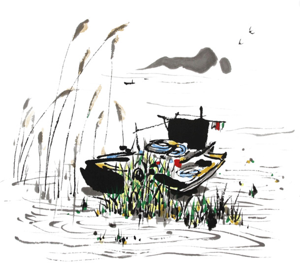 吴冠中画作精选，3张高清PNG透明背景，古典中国风设计素材下载