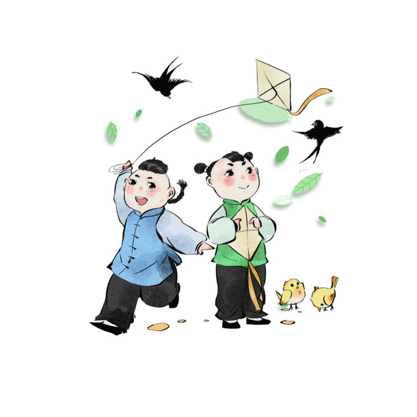 春风吹拂，精选放风筝PNG透明图片及端午节设计素材下载