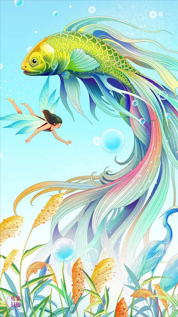 插画大鱼背景，高清PNG透明&抽象梦幻图片设计素材下载
