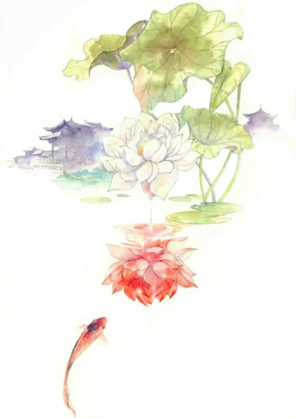 古风水彩插画高清PNG素材，唯美透明装饰元素，一键下载特效图片