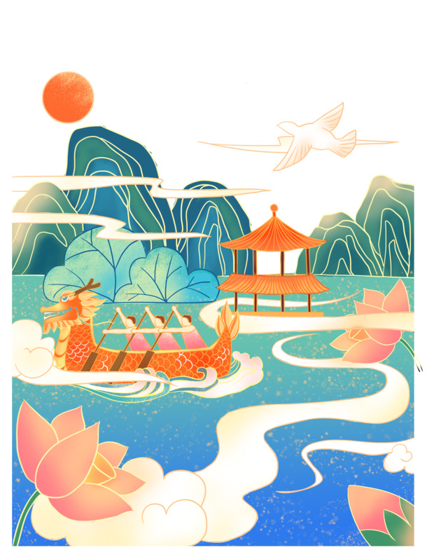 端午节赛龙舟插画，高清PNG透明图片，节日元素丰富，设计素材下载