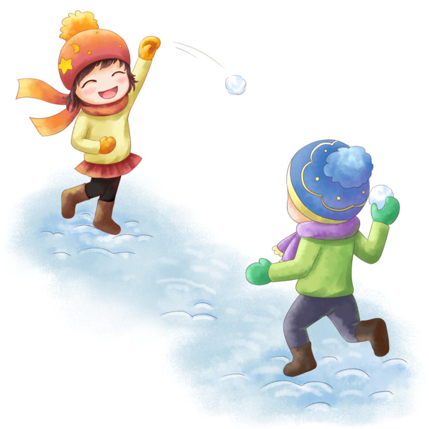 冬日雪地雪仗狂欢，手绘卡通PNG透明图及PSD设计素材下载