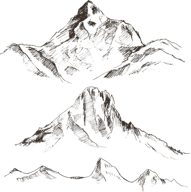 矢量山峰风景PNG透明图，手绘卡通元素，高清AI设计素材下载
