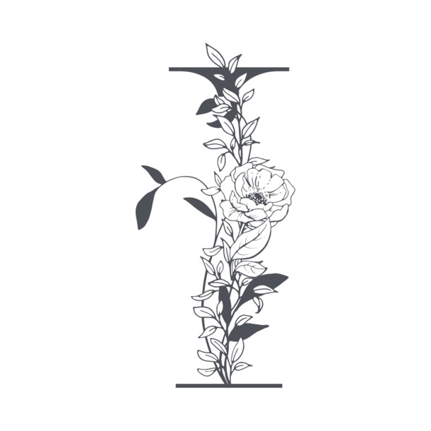素雅花枝字母I PNG透明图，免抠元素，AI设计素材，高清下载