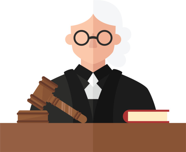主持公道法官手绘卡通PNG透明图，AI设计素材免费下载