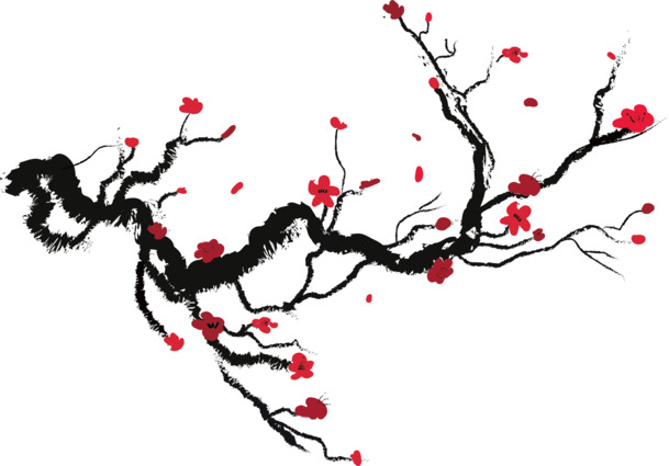 水墨梅花PNG透明装饰图案，高清素材，设计必备下载