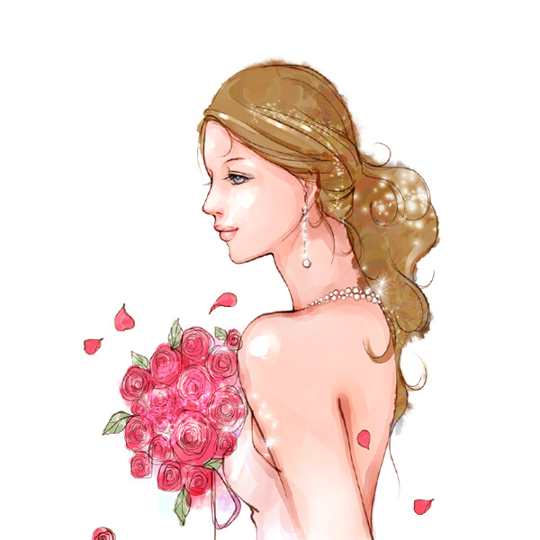 妇女节手绘女孩PNG透明图，高清节日元素，设计素材下载