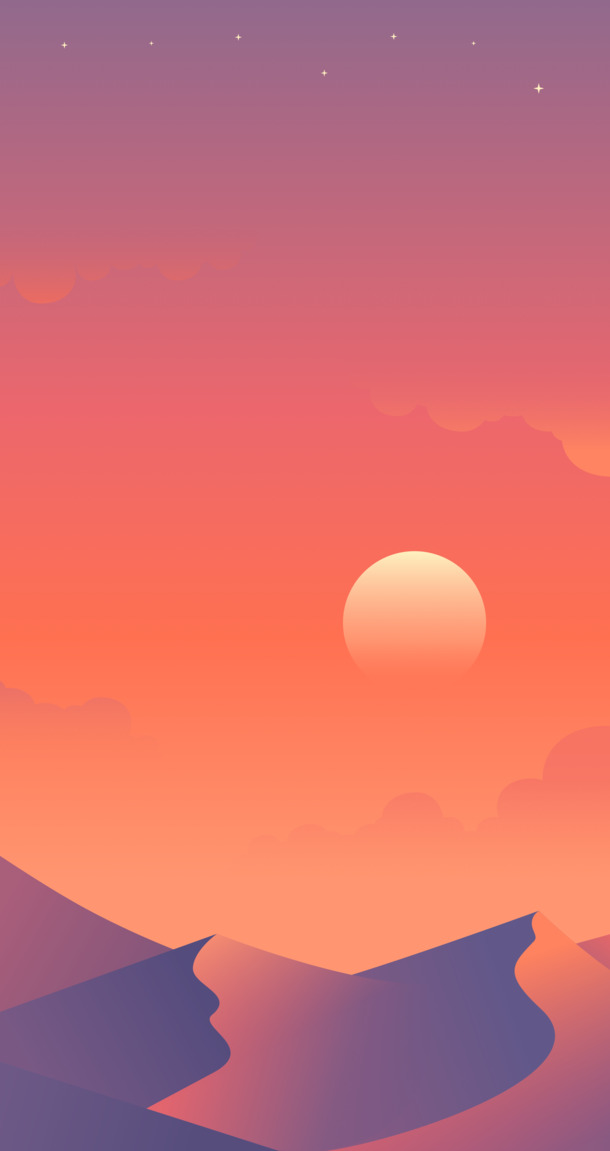 红色星空夕阳云彩PNG透明背景设计素材，几何扁平渐变高清下载