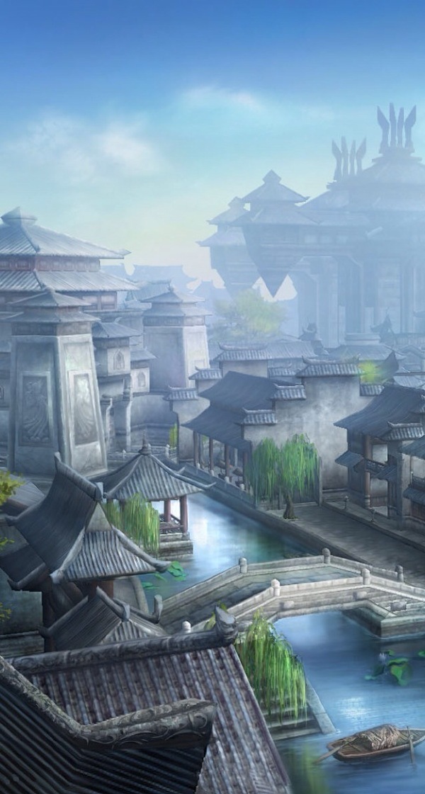 动漫插画忆江南大屏背景设计素材，高清PNG透明图片，H5背景下载