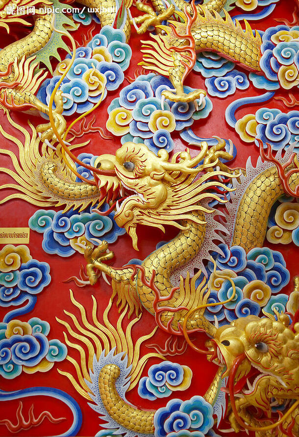 中国传统金龙祥云雕刻，高清PNG透明背景，H5设计素材免费下载