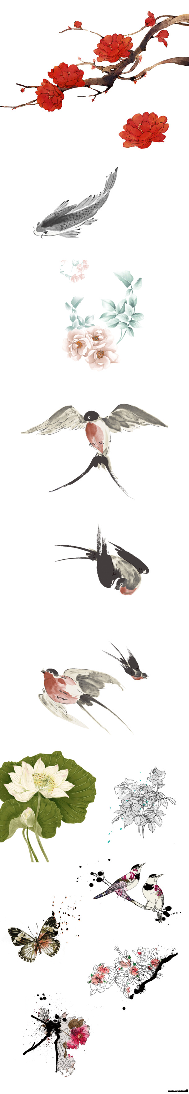 梅花燕子PNG素材，高清透明花瓣漂浮元素，设计必备，免费下载