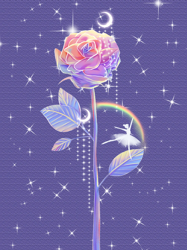 玫瑰星星彩虹花PNG透明背景，高清图片设计素材免费下载