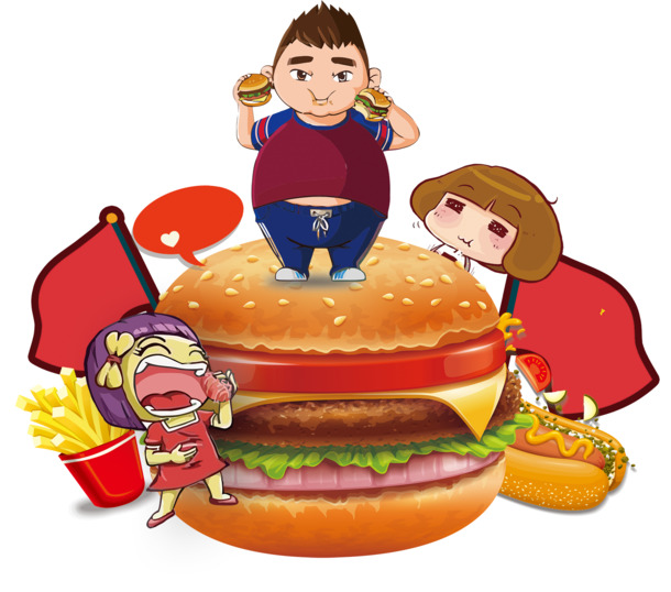 国庆节特色美食PNG透明图，汉堡热狗薯条，高清素材下载