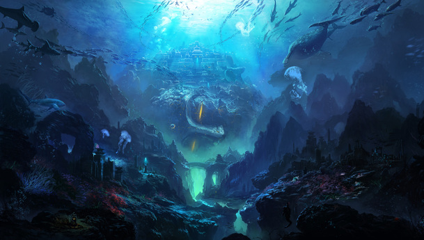 蓝色光效海底鲨鱼PNG透明背景，卡通手绘设计素材下载