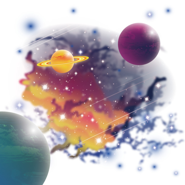 银河系星球运转矢量图，五彩高清PNG透明装饰元素，特效AI设计素材下载