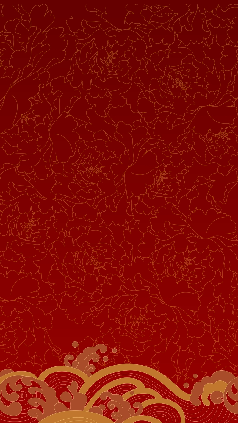 中国风复古H5背景，红底黄花海浪，高清JPG/CER素材下载