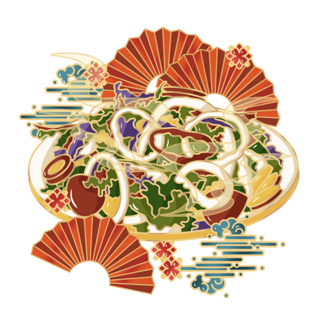 国潮风味大拌菜PNG透明图，中国风美食装饰元素，免费下载