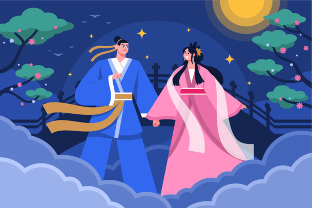 七夕佳节手绘背景，高清PNG透明图，AI格式节日素材下载