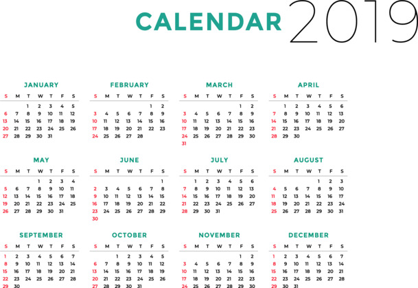 2019年简约商务日历，高清PNG透明手绘卡通图，AI格式设计素材下载