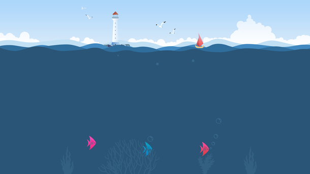 深海灯塔卡通插画，高清PNG透明背景元素，创意海报设计素材下载