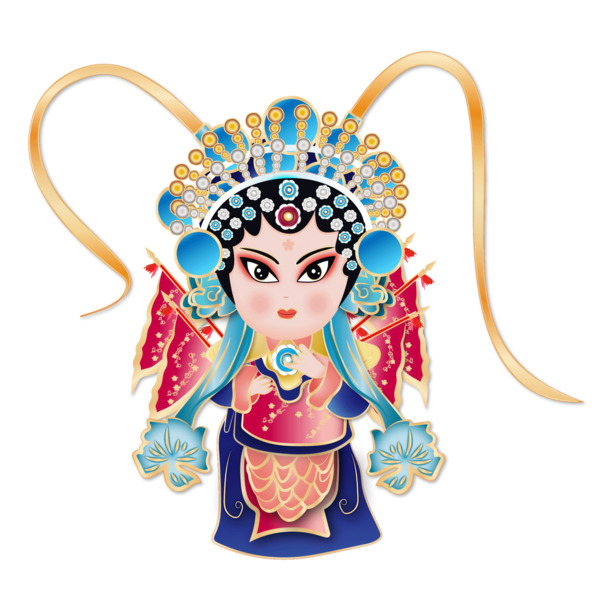 国潮京戏人物PNG透明图，手绘卡通元素，高清下载素材库