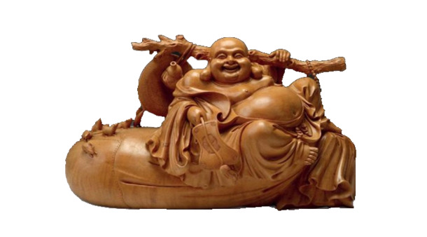 中国风笑佛木雕PNG透明图，高清精致，装饰元素素材免费下载
