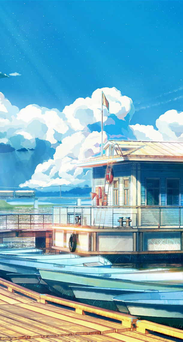 蓝天白云屋顶动漫海报背景，高清PNG透明素材，卡通手绘风格，免费下载