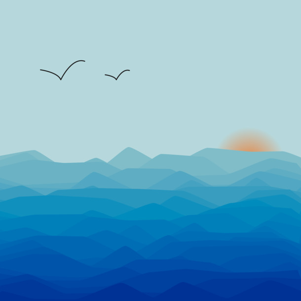 海边日落美景PNG透明背景图，几何扁平渐变EPS设计素材下载
