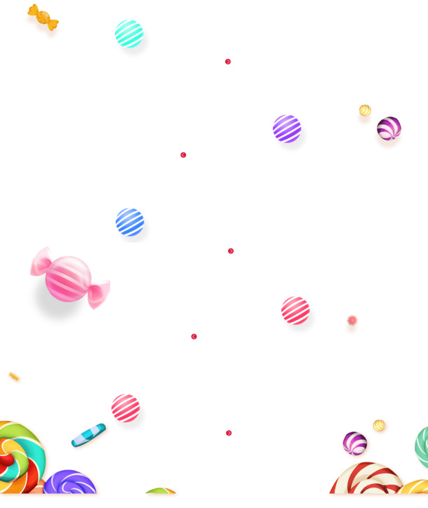手绘七彩糖果海报，高清PNG透明图片，漂浮几何元素，创意设计素材下载