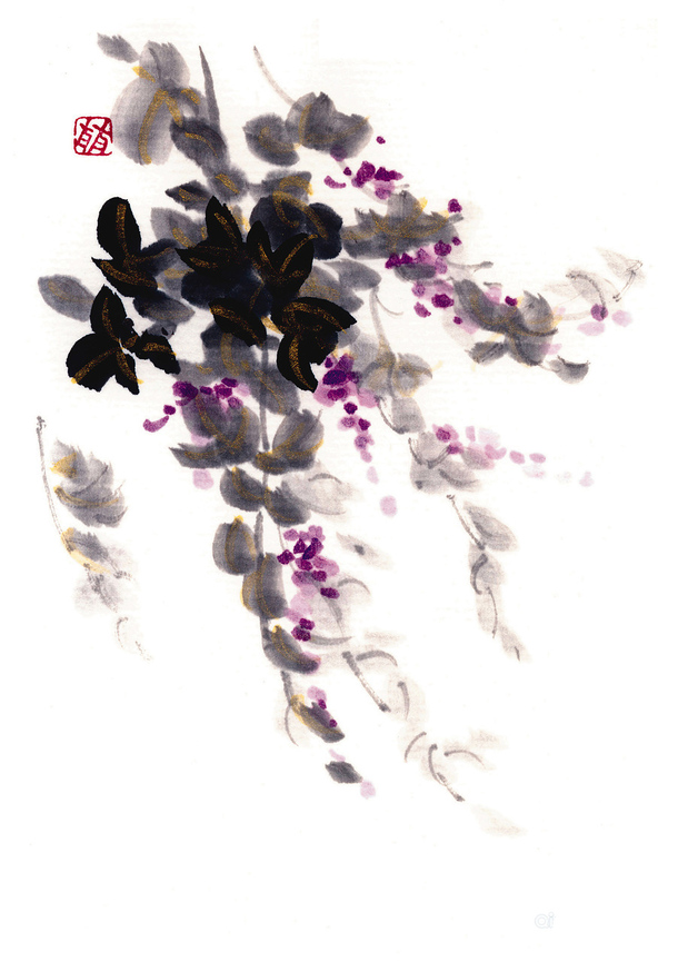 古典水墨鲜花国画PNG透明背景，高清中国风图片素材下载