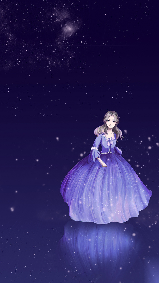 星空公主童话海报背景，高清PNG透明元素，卡通手绘素材下载