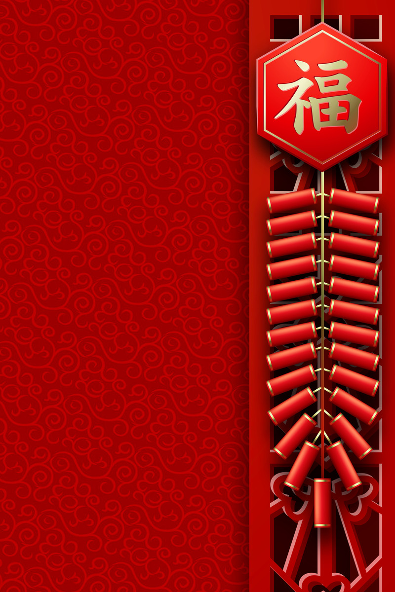 中国风春节放假通知，复古红色鞭炮海报，高清JPG图片素材下载