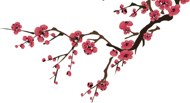 梅花水墨画风格高清PNG透明图片，装饰元素与笔触设计素材下载