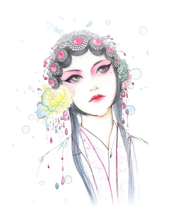 水墨京剧人物插画，高清PNG透明图，手绘卡通元素，设计素材下载