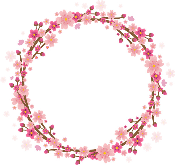 樱花手绘花环PNG透明图片，卡通手绘元素，高清素材下载