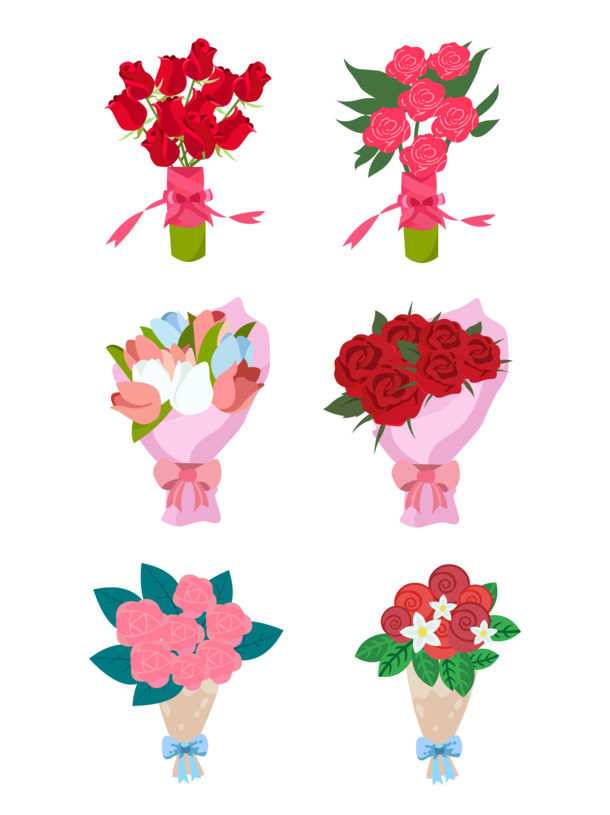 母亲节花束PNG素材，多样高清透明图片，妇女节节日元素设计下载