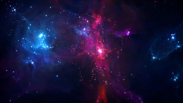 高清梦幻星空光效PNG背景，红蓝渲染，抽象透明图片设计素材下载