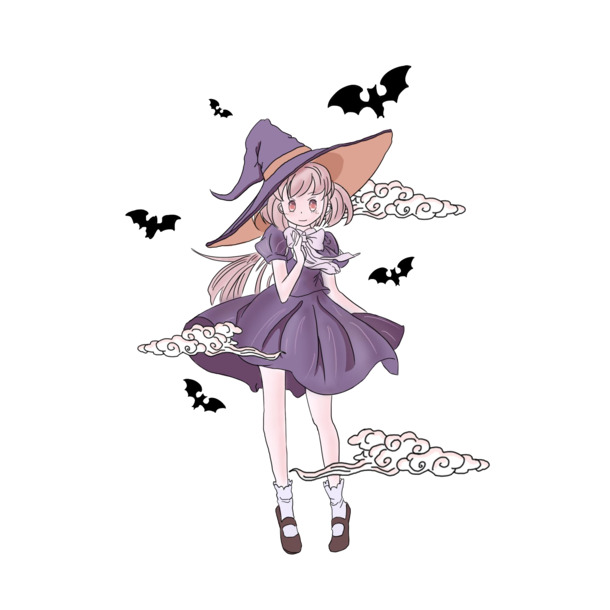 万圣节手绘小魔女PNG透明图，高清节日元素，设计素材免费下载