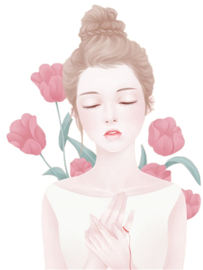 花丛倩影PNG透明图，高清少女装饰元素，图案素材免费下载