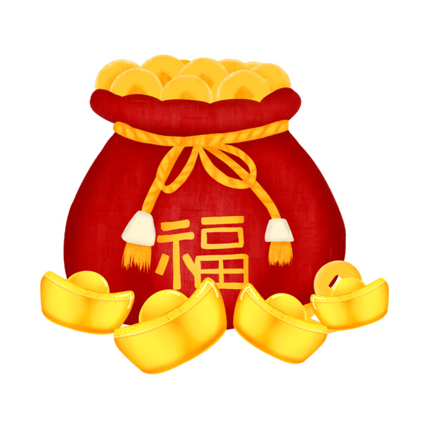 免费下载，红色福袋元宝PNG透明图片，高清免抠元素，丰富设计素材