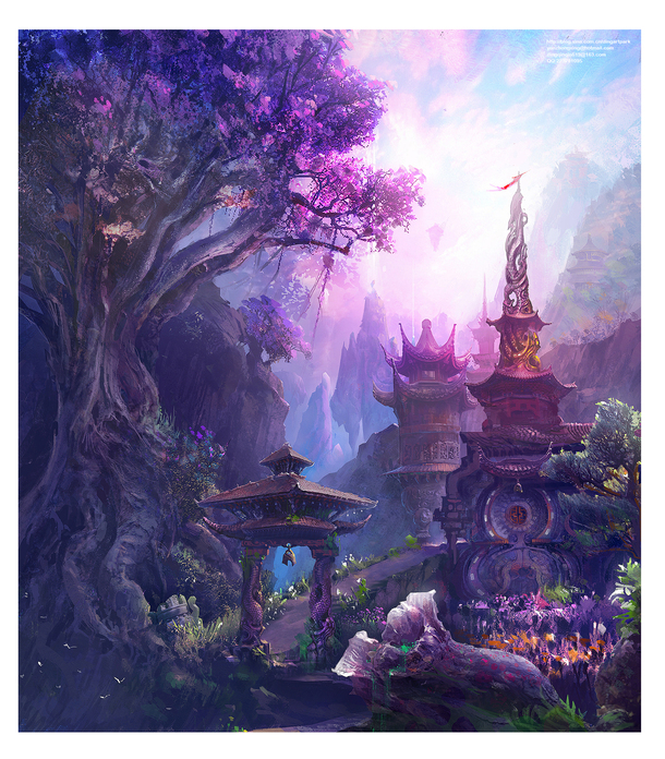 梦幻紫色仙境壁纸，高清PNG透明背景，卡通手绘设计素材下载