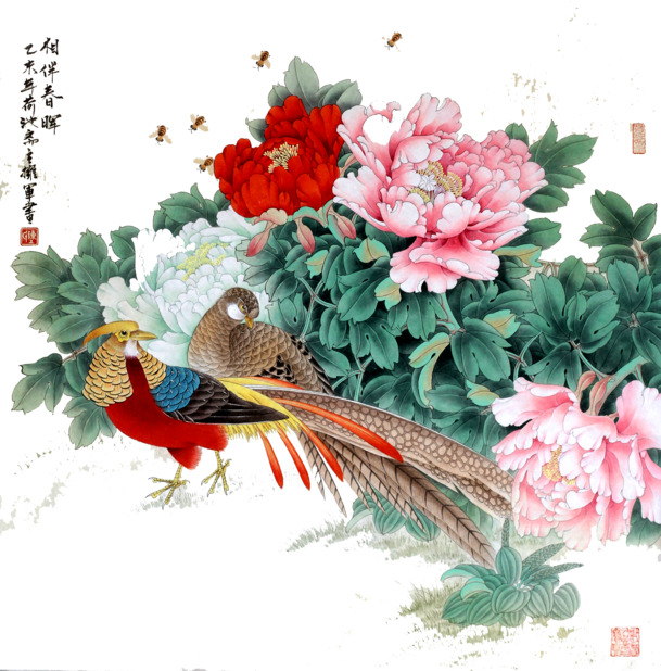 牡丹工笔画PNG透明高清素材，装饰元素植物图片免费下载